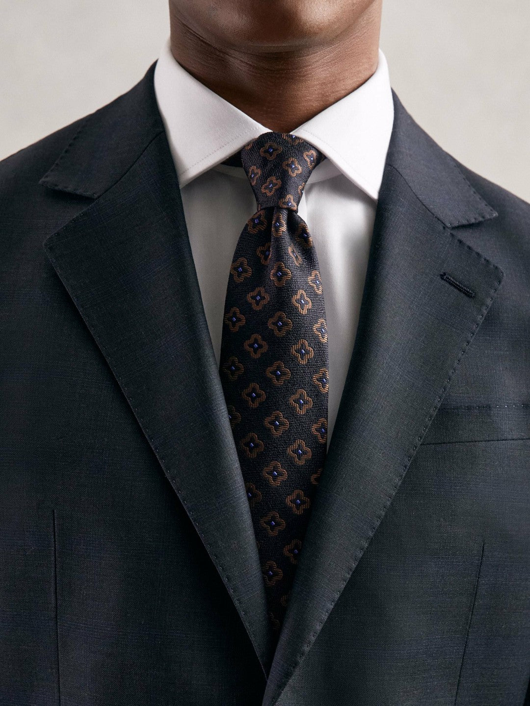 Silk-Wool Floral-Medallion Tie in Navy Men | Reiss