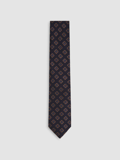Silk-Wool Floral-Medallion Tie in Navy Men | Reiss