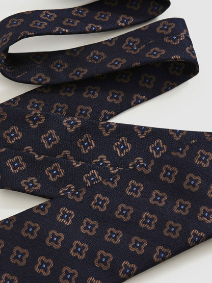 Silk-Wool Floral-Medallion Tie in Navy Men | Reiss