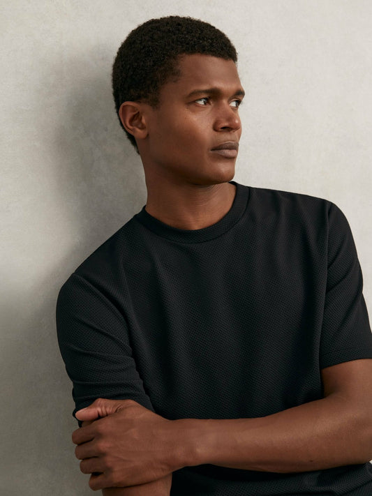 Textured Crew-Neck T-Shirt in Black Men | Reiss