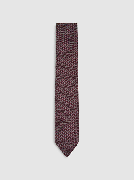 Silk Geometric-Chain Print Tie in Bordeaux Men | Reiss