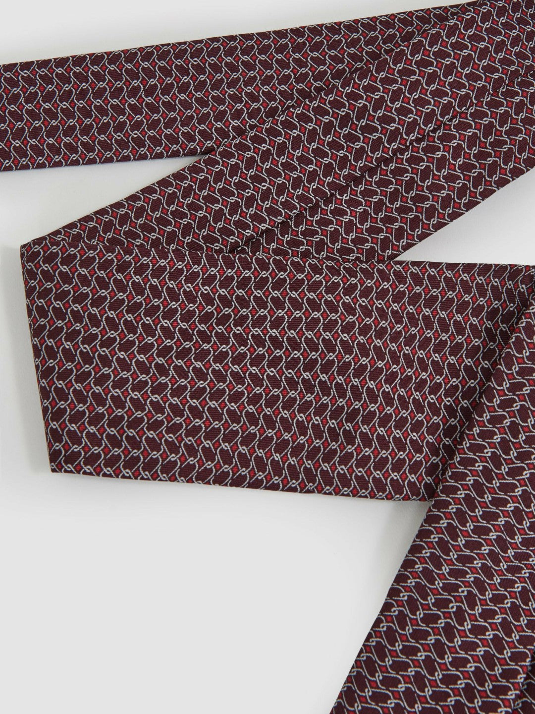 Silk Geometric-Chain Print Tie in Bordeaux Men | Reiss