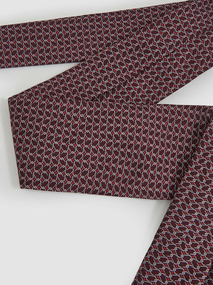 Silk Geometric-Chain Print Tie in Bordeaux Men | Reiss