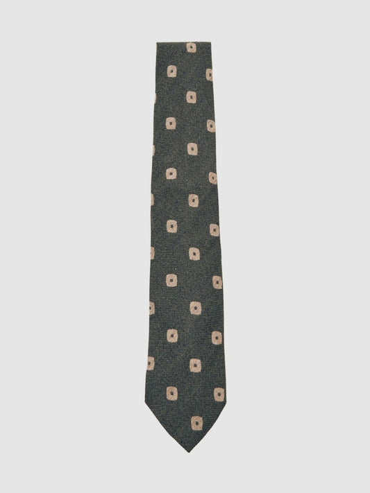 Silk-Wool Square-Medallion Tie in Forest Green Men | Reiss