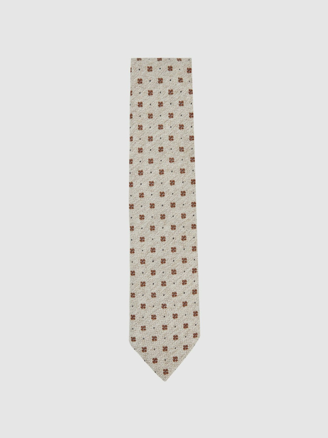 Wool-Silk Floral-Medallion Tie in Oatmeal Melange Men | Reiss
