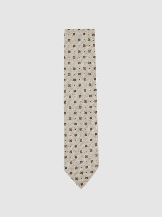 Wool-Silk Floral-Medallion Tie in Oatmeal Melange Men | Reiss