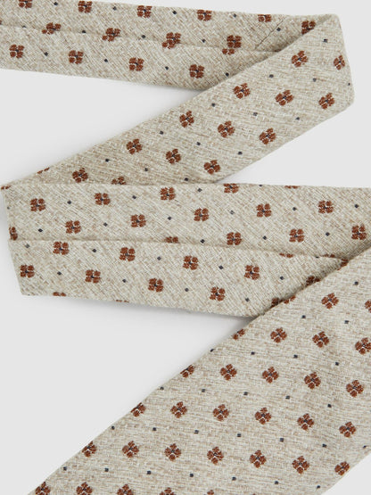 Wool-Silk Floral-Medallion Tie in Oatmeal Melange Men | Reiss