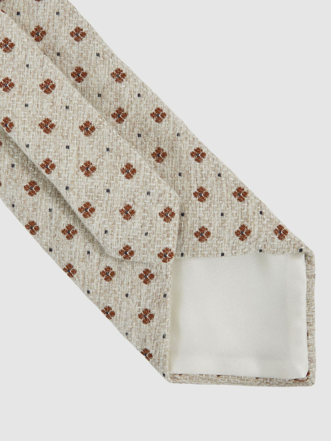 Wool-Silk Floral-Medallion Tie in Oatmeal Melange Men | Reiss