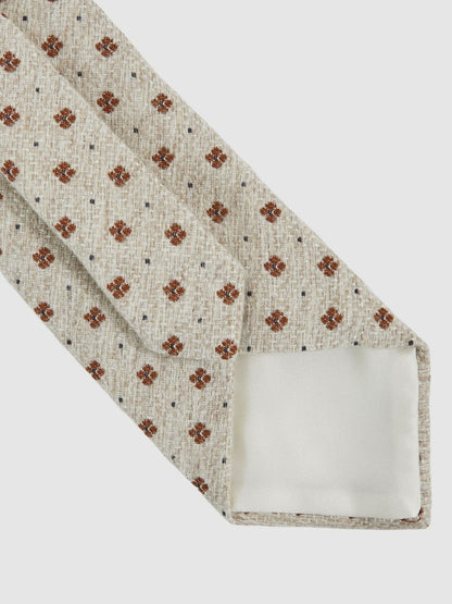 Wool-Silk Floral-Medallion Tie in Oatmeal Melange Men | Reiss