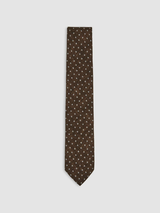 Wool-Cotton Polka-Dot Tie in Chocolate Brown Men | Reiss