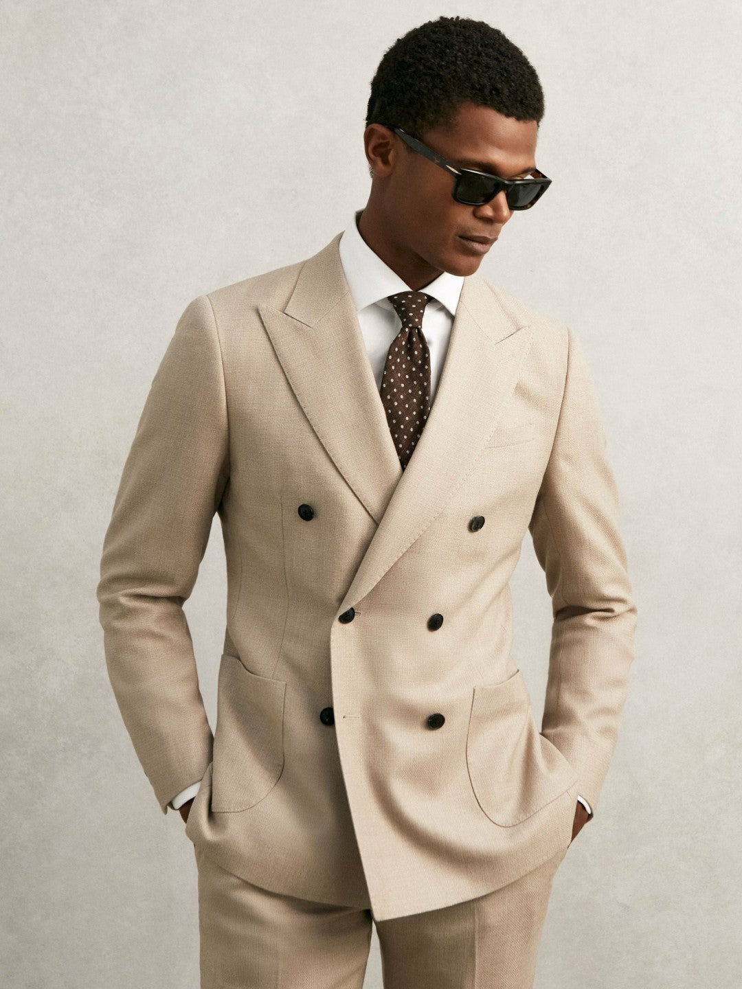 Wool-Cotton Polka-Dot Tie in Chocolate Brown Men | Reiss