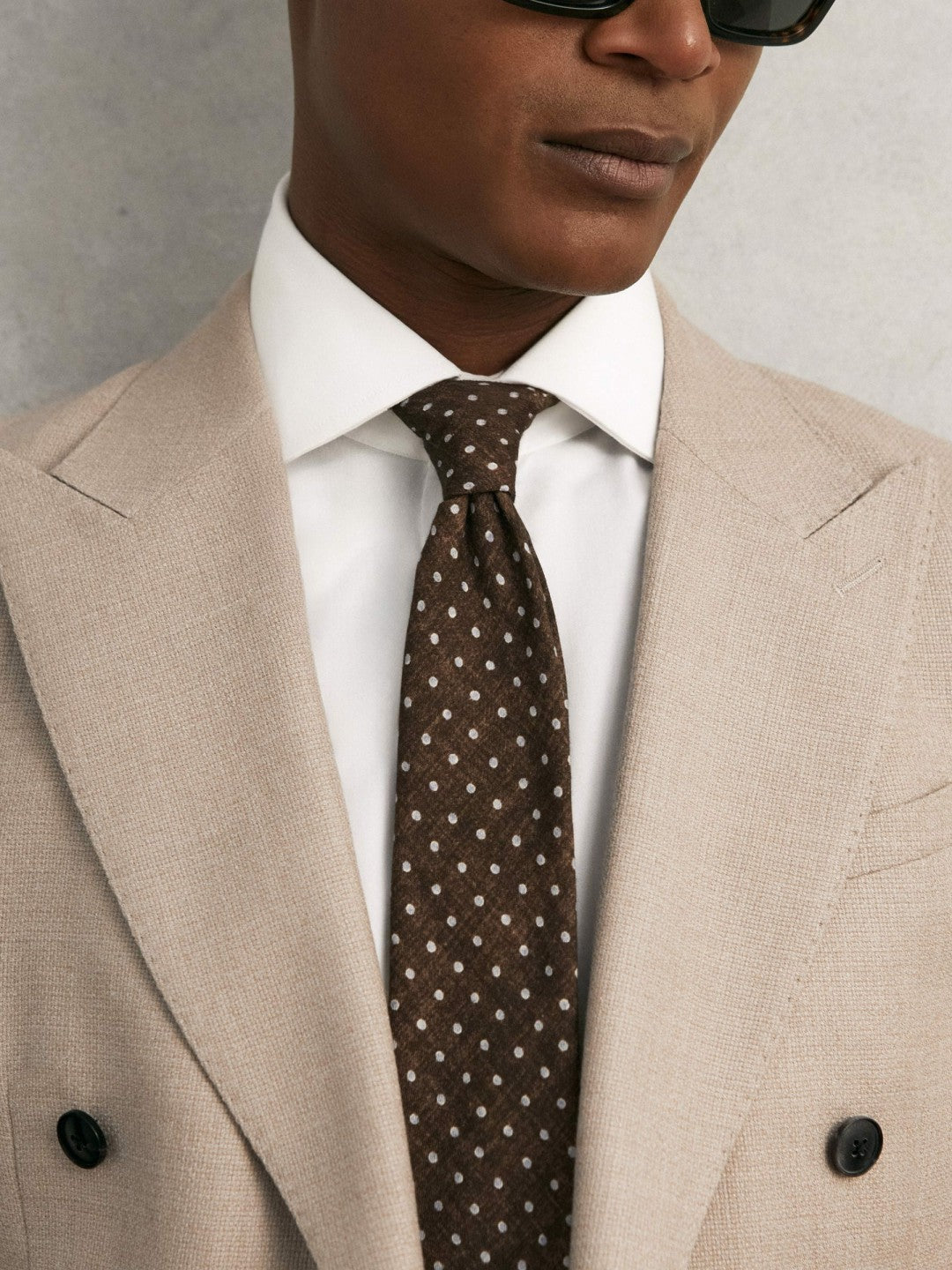 Wool-Cotton Polka-Dot Tie in Chocolate Brown Men | Reiss