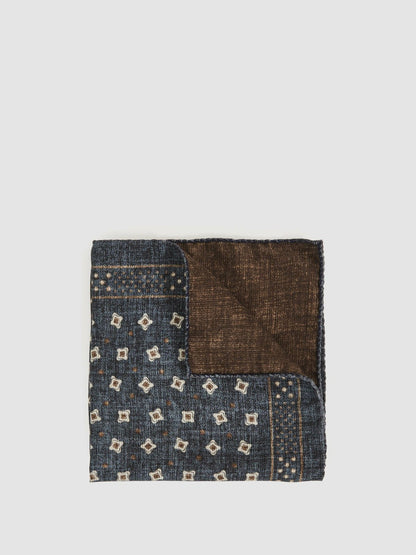 Silk Floral-Medallion Pocket Square in Denim Blue Melange Men | Reiss