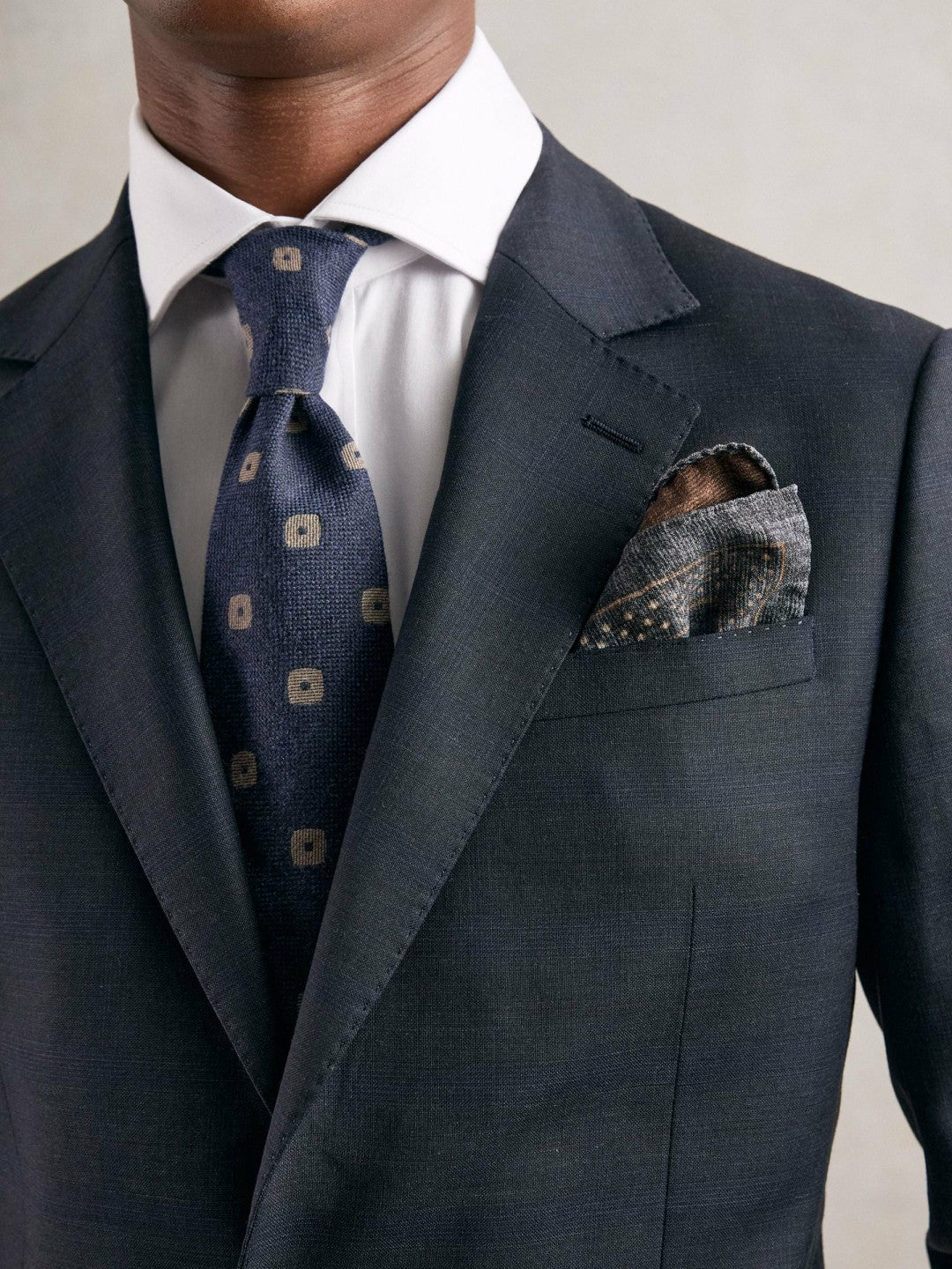 Silk Floral-Medallion Pocket Square in Denim Blue Melange Men | Reiss