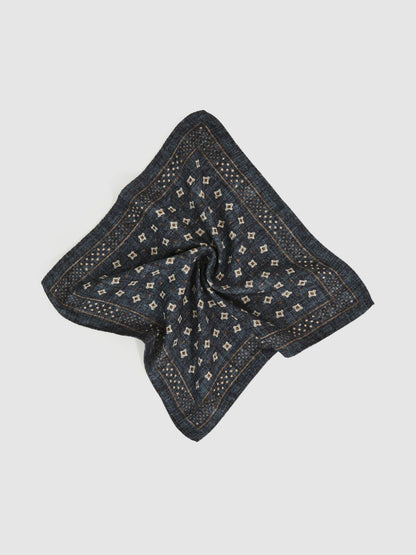 Silk Floral-Medallion Pocket Square in Denim Blue Melange Men | Reiss