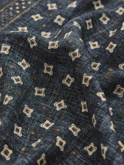 Silk Floral-Medallion Pocket Square in Denim Blue Melange Men | Reiss