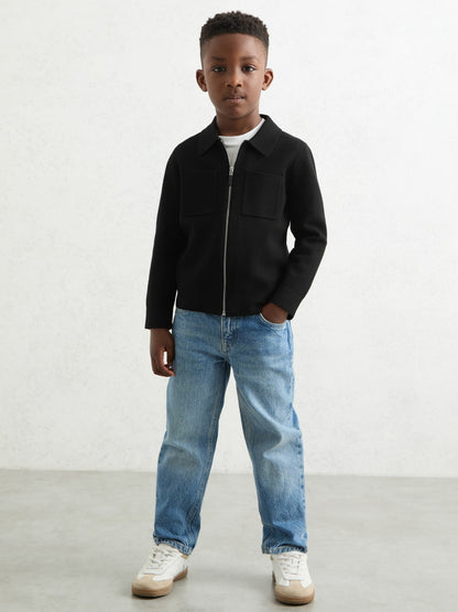 9-13 yrs Knitted Zip-Through Cardigan in Black Children & Baby | Reiss