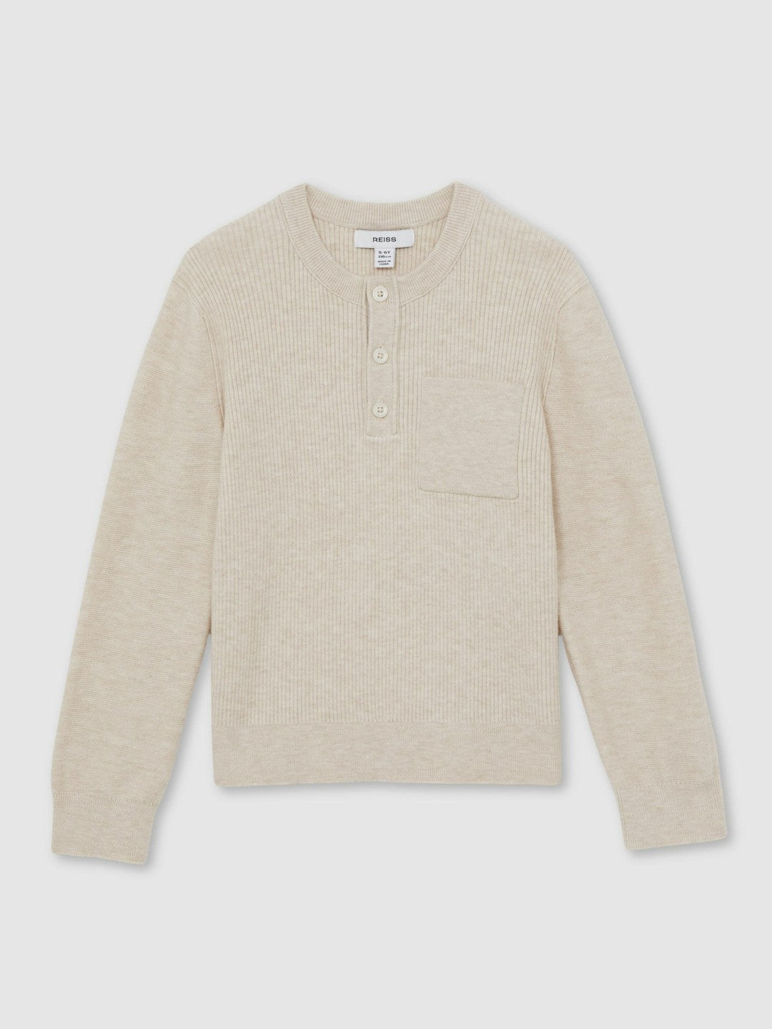 3-9 yrs Cotton-Blend Rib-Knit Henley Top in Oatmeal Melange Children & Baby | Reiss