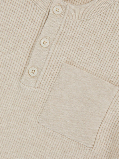 3-9 yrs Cotton-Blend Rib-Knit Henley Top in Oatmeal Melange Children & Baby | Reiss