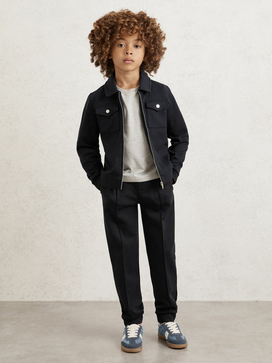 9-13 yrs Interlock Zip Through Overshirt in Navy Blue Children & Baby | Reiss