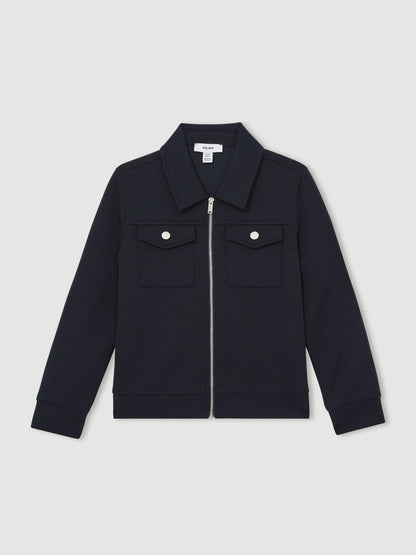 9-13 yrs Interlock Zip Through Overshirt in Navy Blue Children & Baby | Reiss