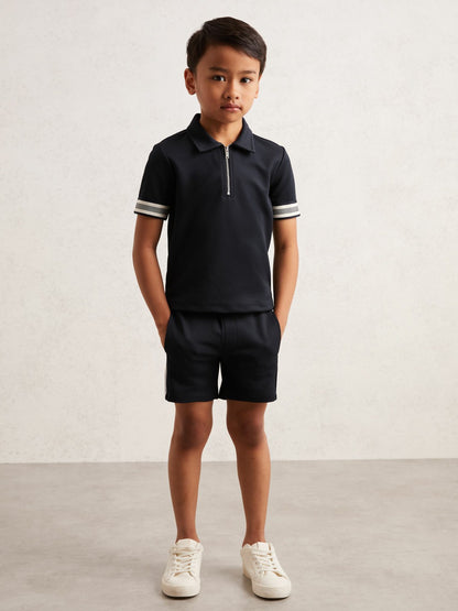 3-9 yrs Textured Half Zip Polo Shirt in Navy Blue Children & Baby | Reiss