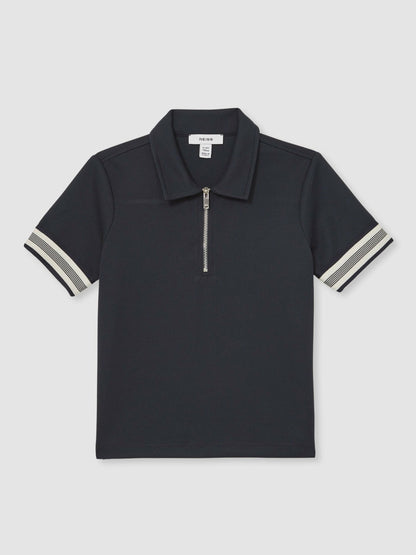3-9 yrs Textured Half Zip Polo Shirt in Navy Blue Children & Baby | Reiss