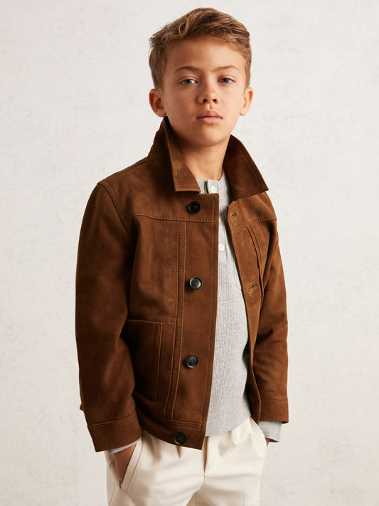 9-13 yrs Suede Worker Jacket in Tobacco Brown Children & Baby | Reiss