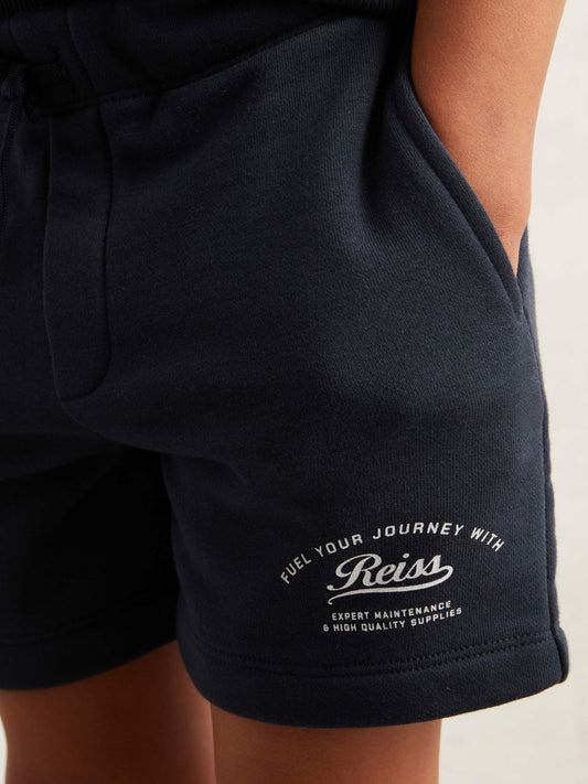 9-13 yrs Cotton Blend Motor Cars Sweat Shorts in Washed Blue Children & Baby | Reiss