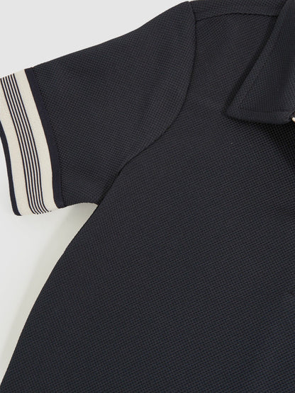 9-13 yrs Textured Half Zip Polo Shirt in Navy Blue Children & Baby | Reiss