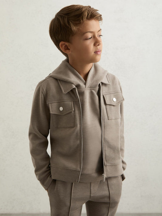3-9 yrs Interlock Zip-Through Overshirt in Taupe Brown Children & Baby | Reiss
