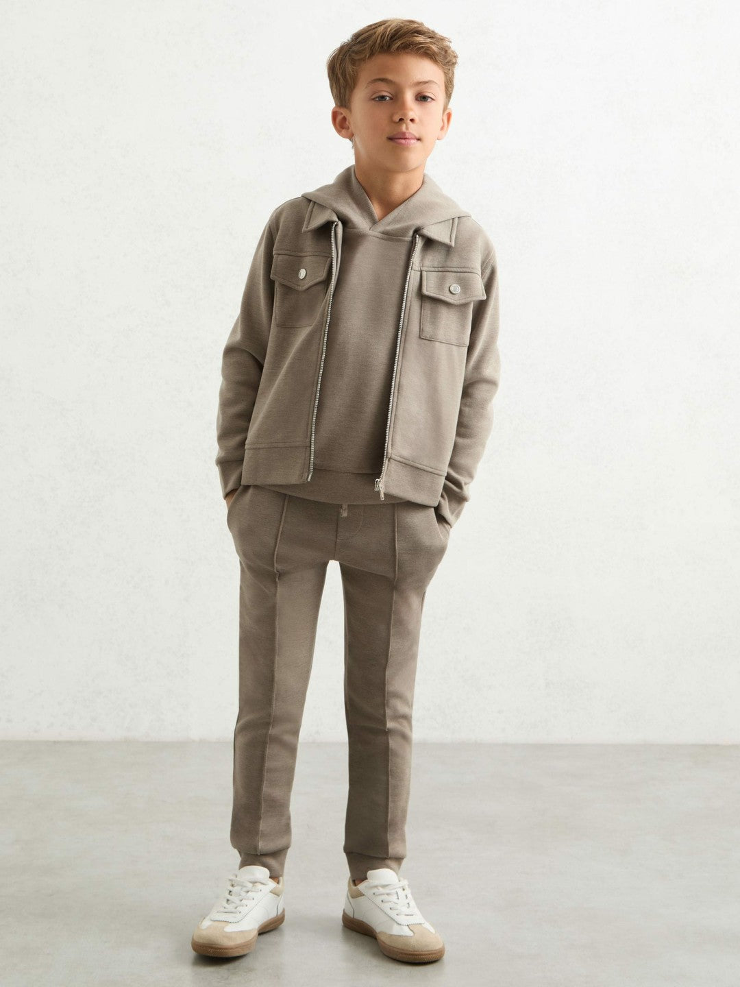 9-13 yrs Interlock Zip-Through Overshirt in Taupe Brown Children & Baby | Reiss
