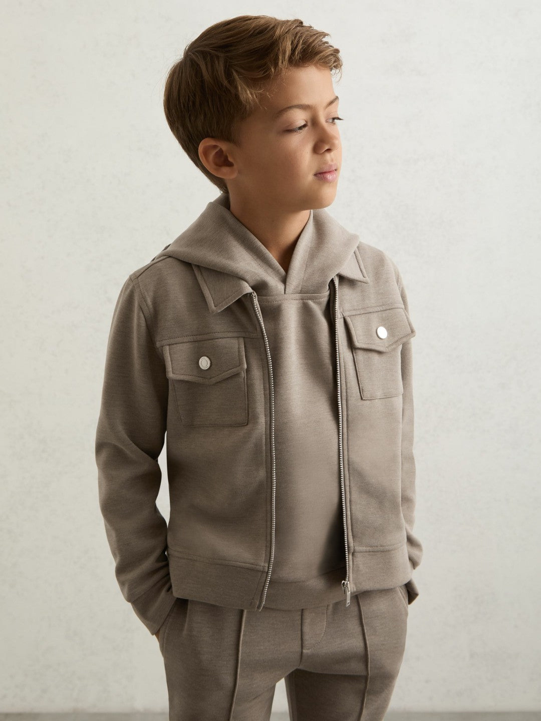 9-13 yrs Interlock Zip-Through Overshirt in Taupe Brown Children & Baby | Reiss