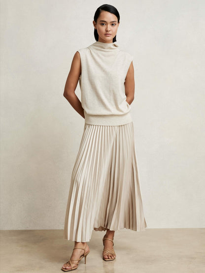 Pleated Midi Skirt in Champagne Neutral Women | Reiss