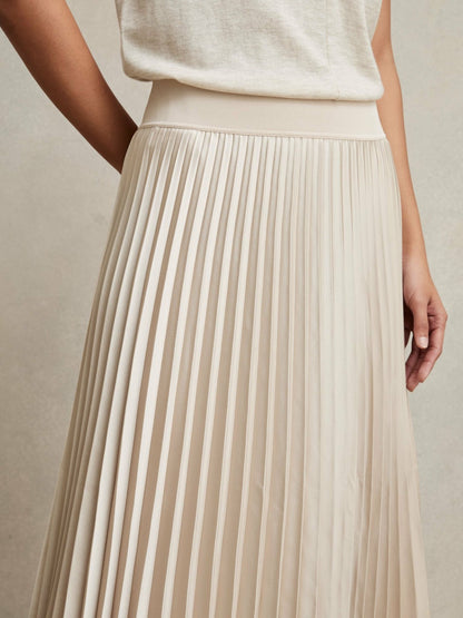 Pleated Midi Skirt in Champagne Neutral Women | Reiss