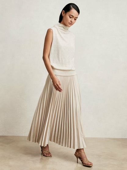 Pleated Midi Skirt in Champagne Neutral Women | Reiss
