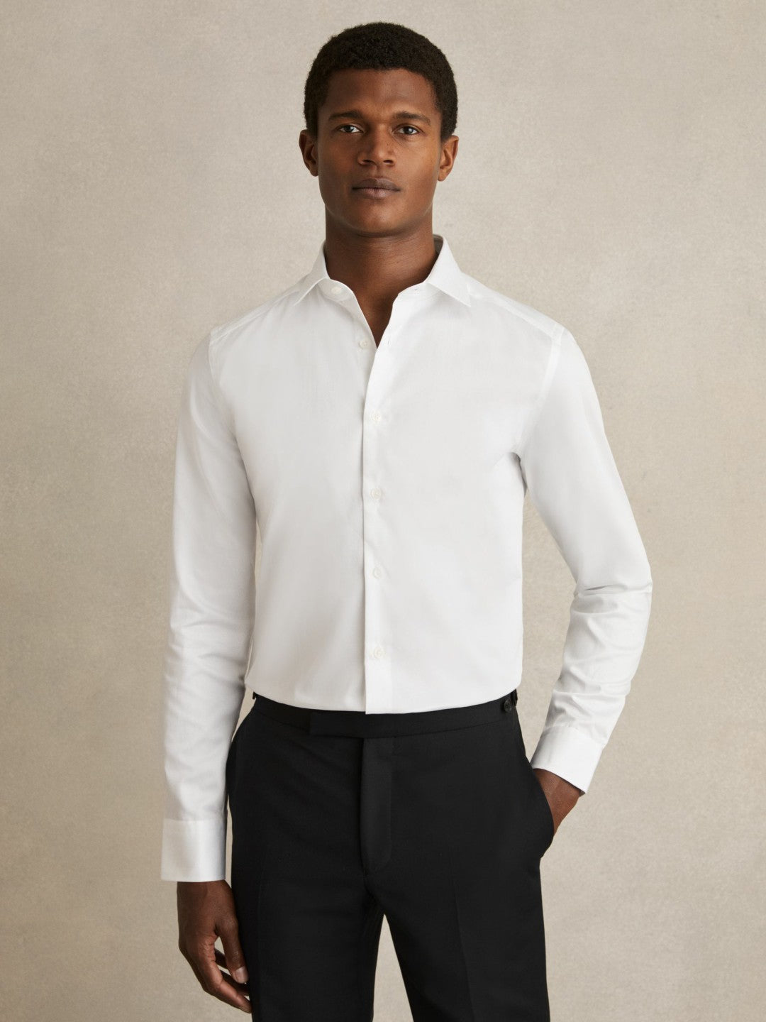 Slim Fit Cotton Sateen Shirt in White Men | Reiss