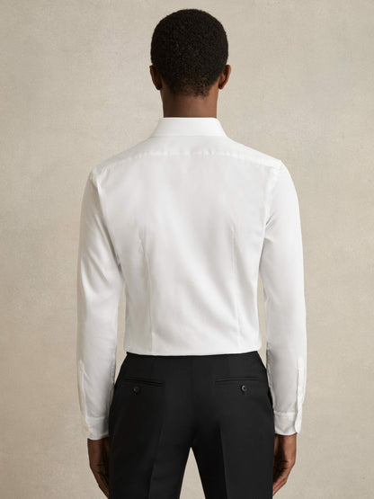 Slim Fit Cotton Sateen Shirt in White Men | Reiss