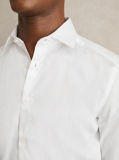 Slim Fit Cotton Sateen Shirt in White Men | Reiss