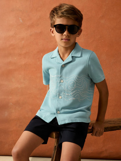 3-9 yrs SmileyWorld Embroidered Shirt in Sky Blue Children & Baby | Reiss