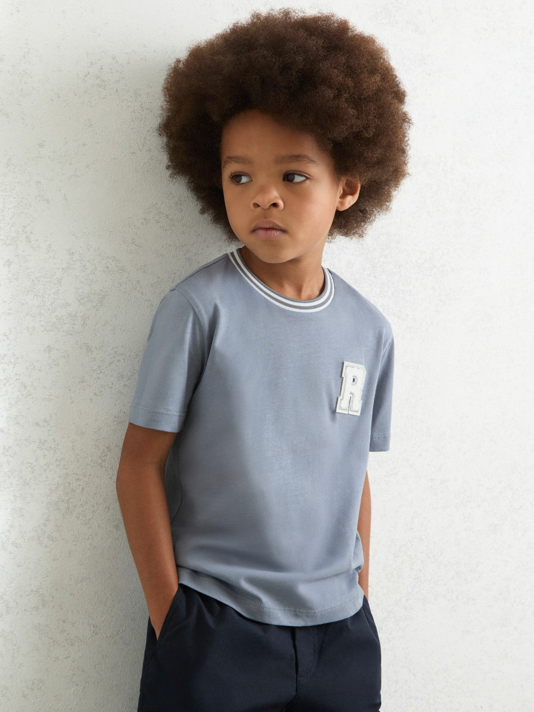 9-13 yrs Cotton Letter Patch T-Shirt in Airforce Blue Children & Baby | Reiss