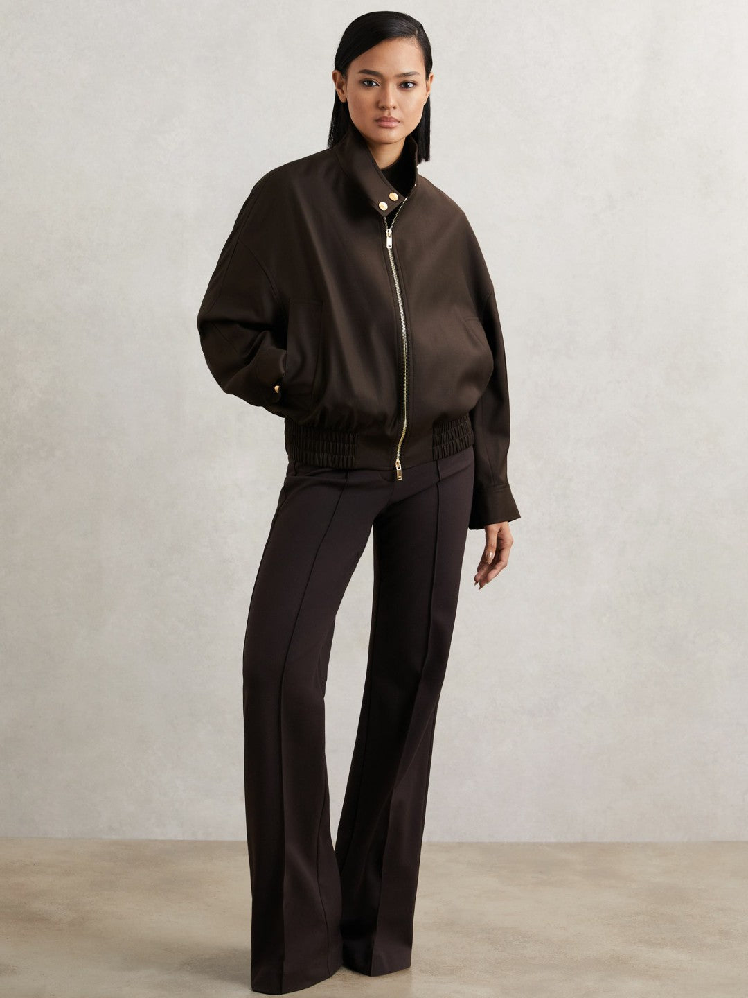 Wool Bomber Jacket in Chocolate Brown Women | Reiss