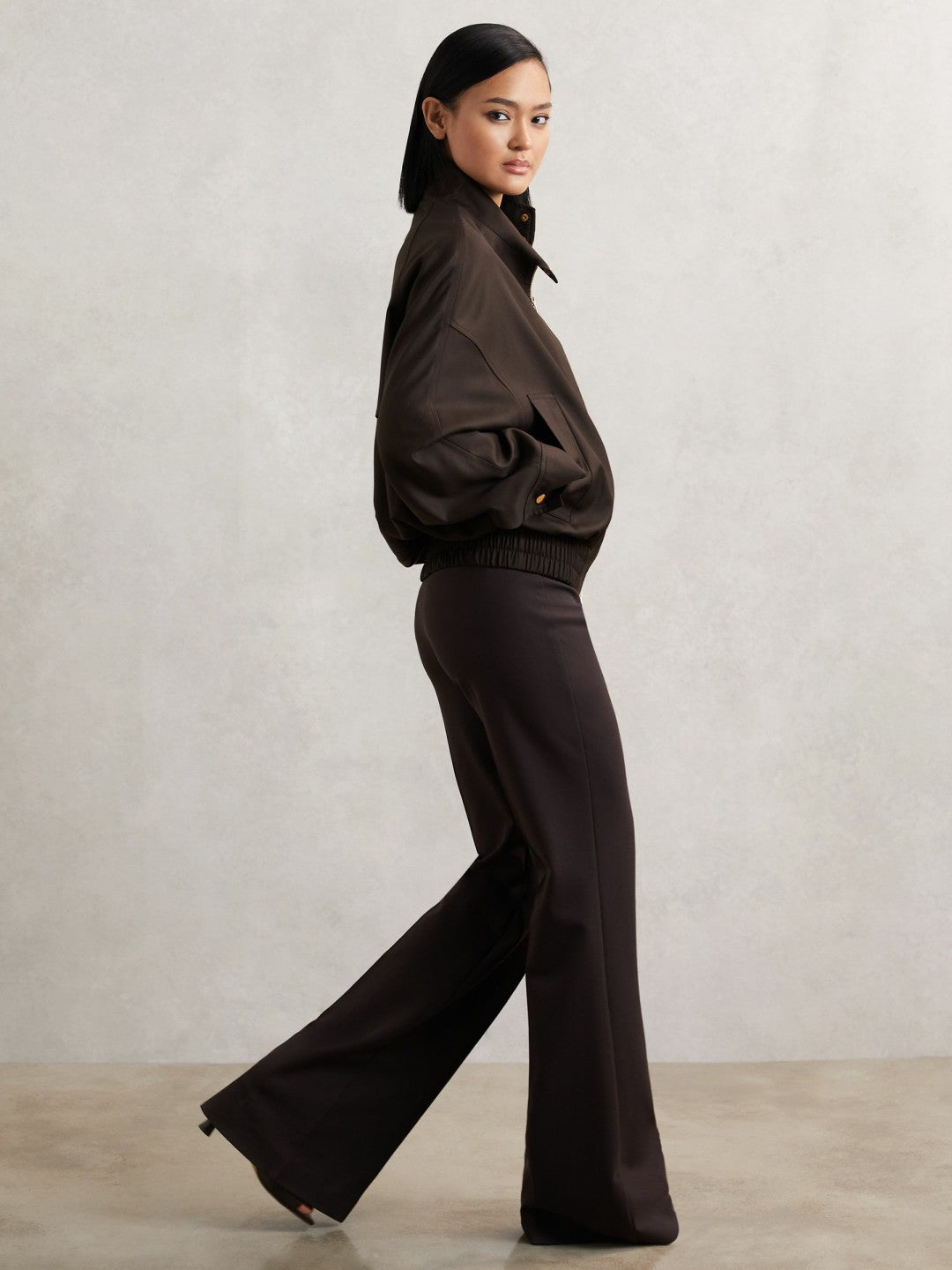 Wool Bomber Jacket in Chocolate Brown Women | Reiss