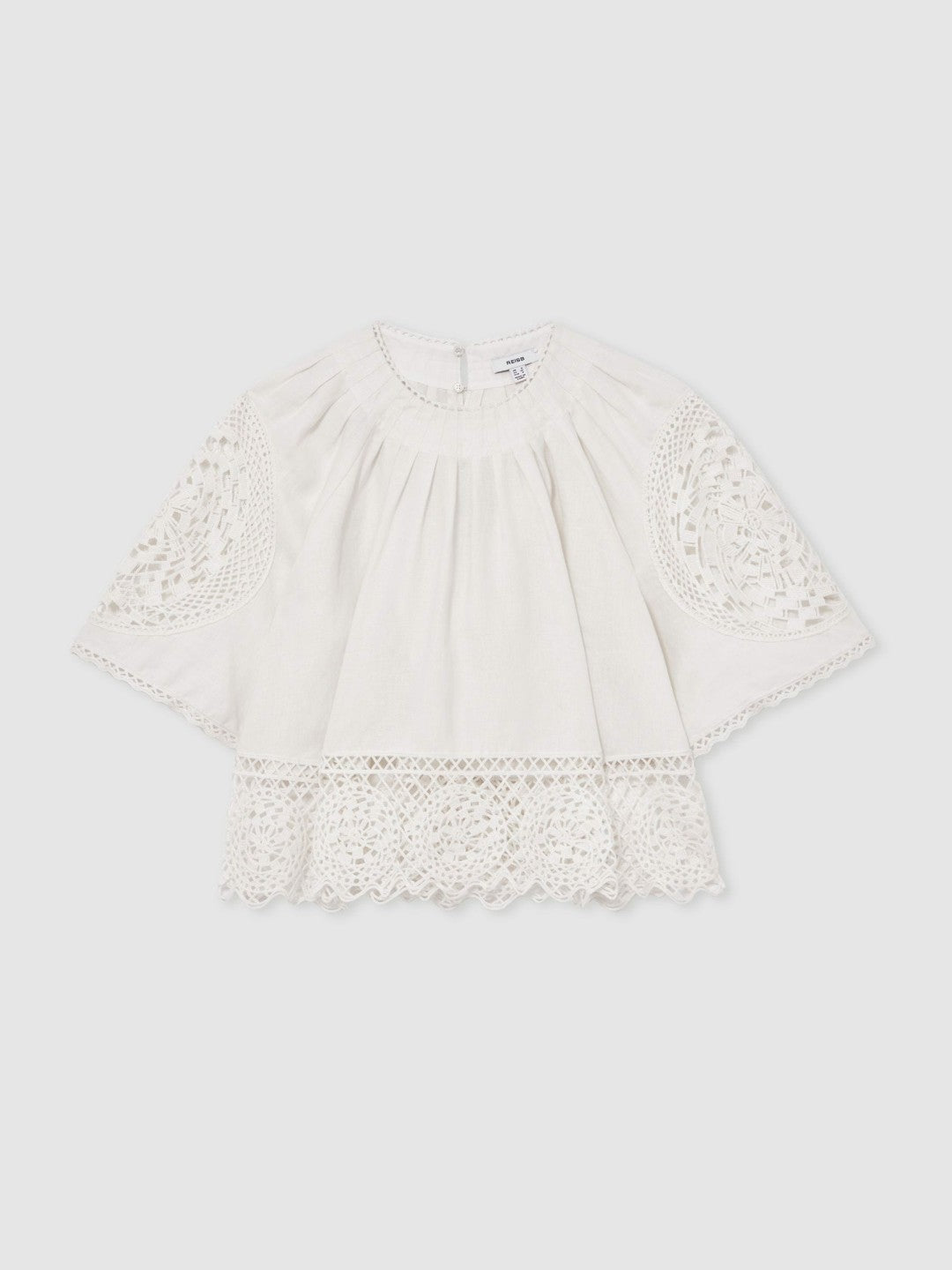 Linen Embroidered Swing Top in Ivory Women | Reiss