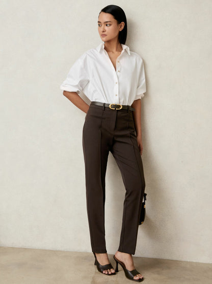 Pintuck Tapered Trousers in Chocolate Brown Women | Reiss
