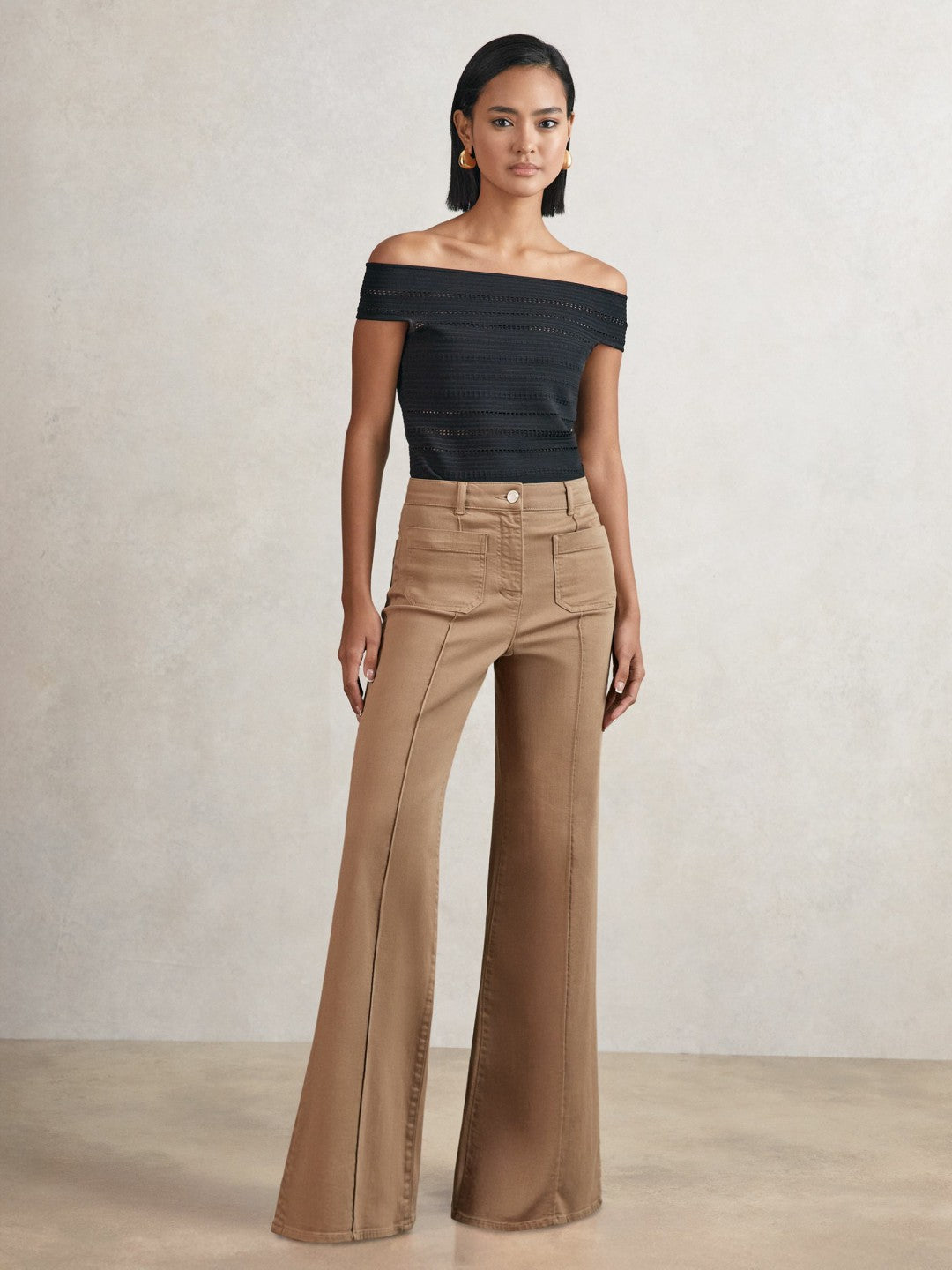 Petite Patch-Pocket Flared Jeans in Taupe Neutral Women | Reiss