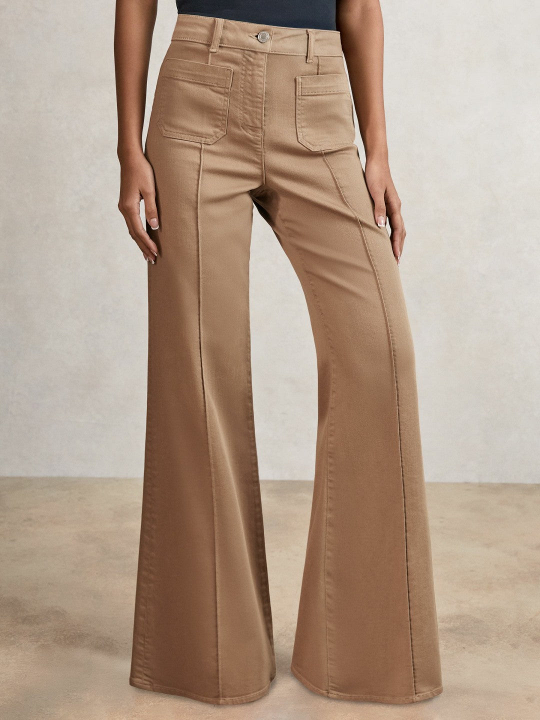 Petite Patch-Pocket Flared Jeans in Taupe Neutral Women | Reiss