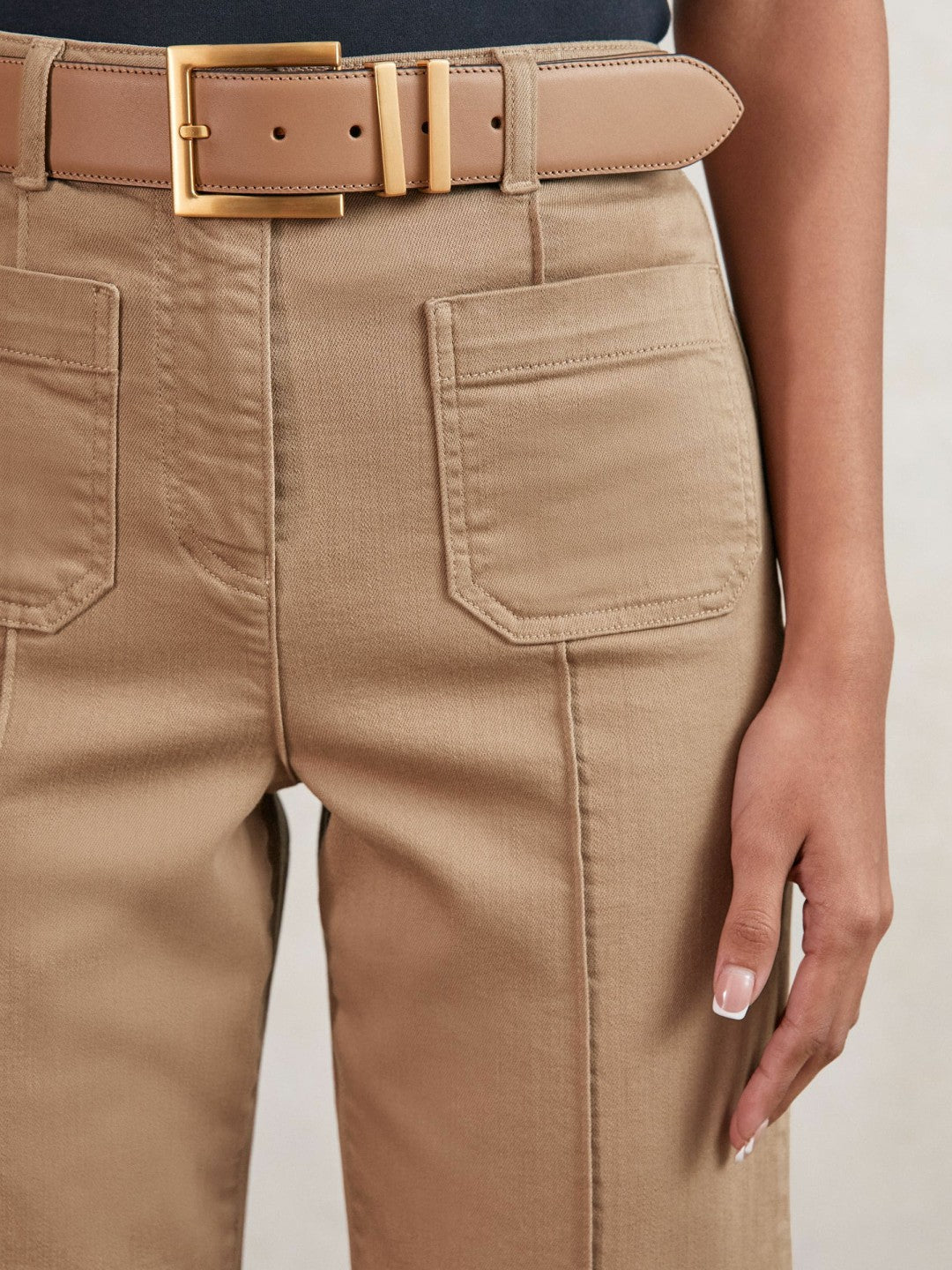 Petite Patch-Pocket Flared Jeans in Taupe Neutral Women | Reiss