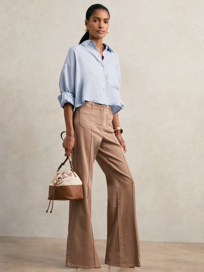 Oversize Linen Cropped Shirt in Blue Women | Reiss