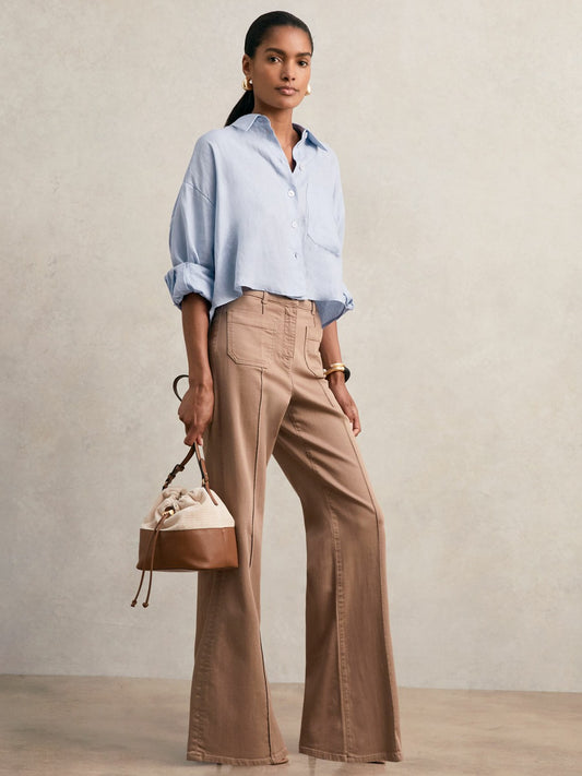 Oversize Linen Cropped Shirt in Blue Women | Reiss
